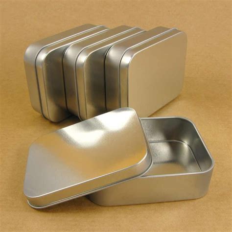 metallic silver gift box|metal tin box with lid.